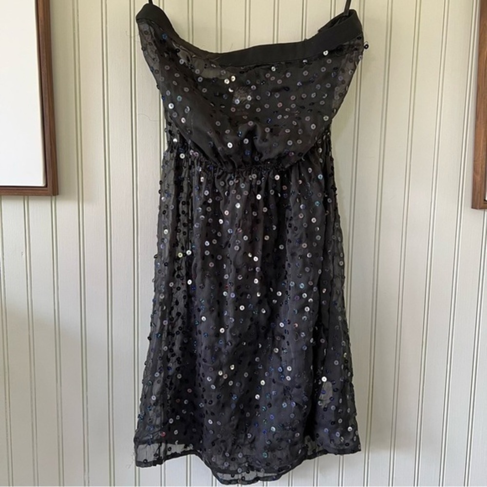 Free People Strapless Semi Sheer Sequin Black Mini Dress